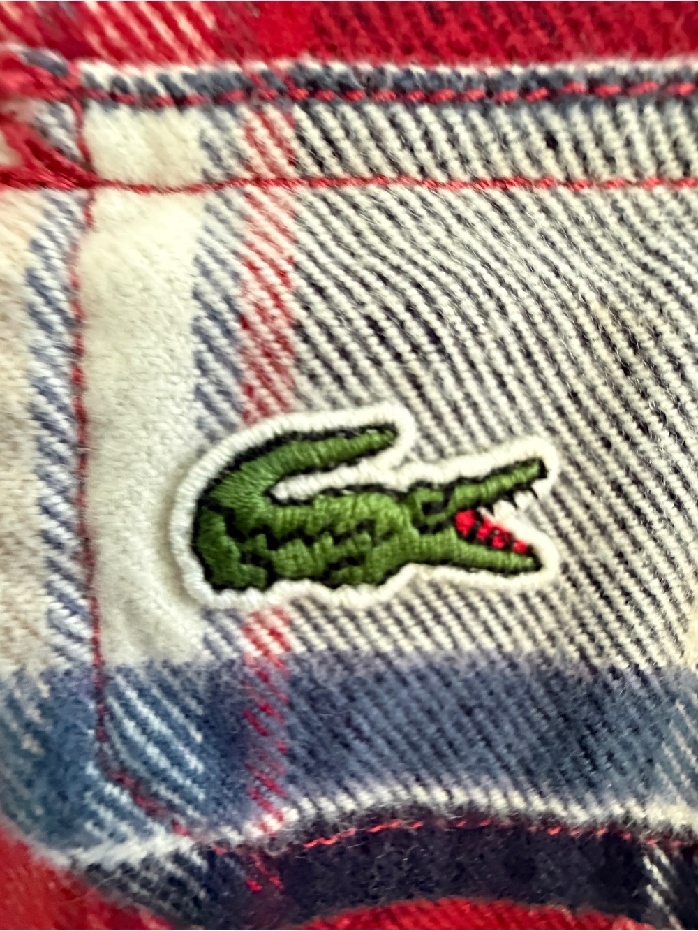 NEW Lacoste Men's Red Blue Plaid Flannel Shirt Button Down XLARGE - Picture 6 of 11